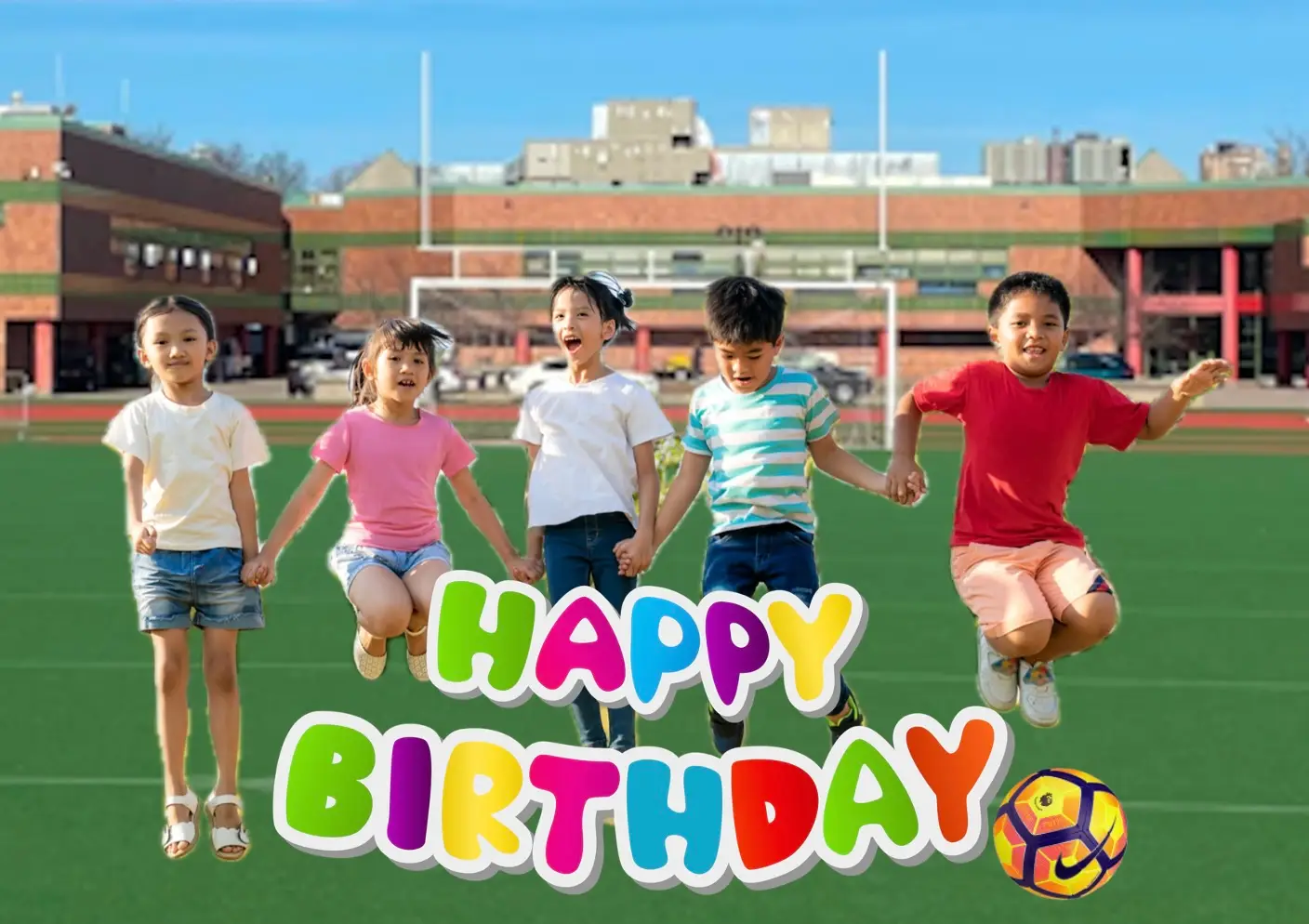 Special Event: Birthday party. Kids jumping for joy.