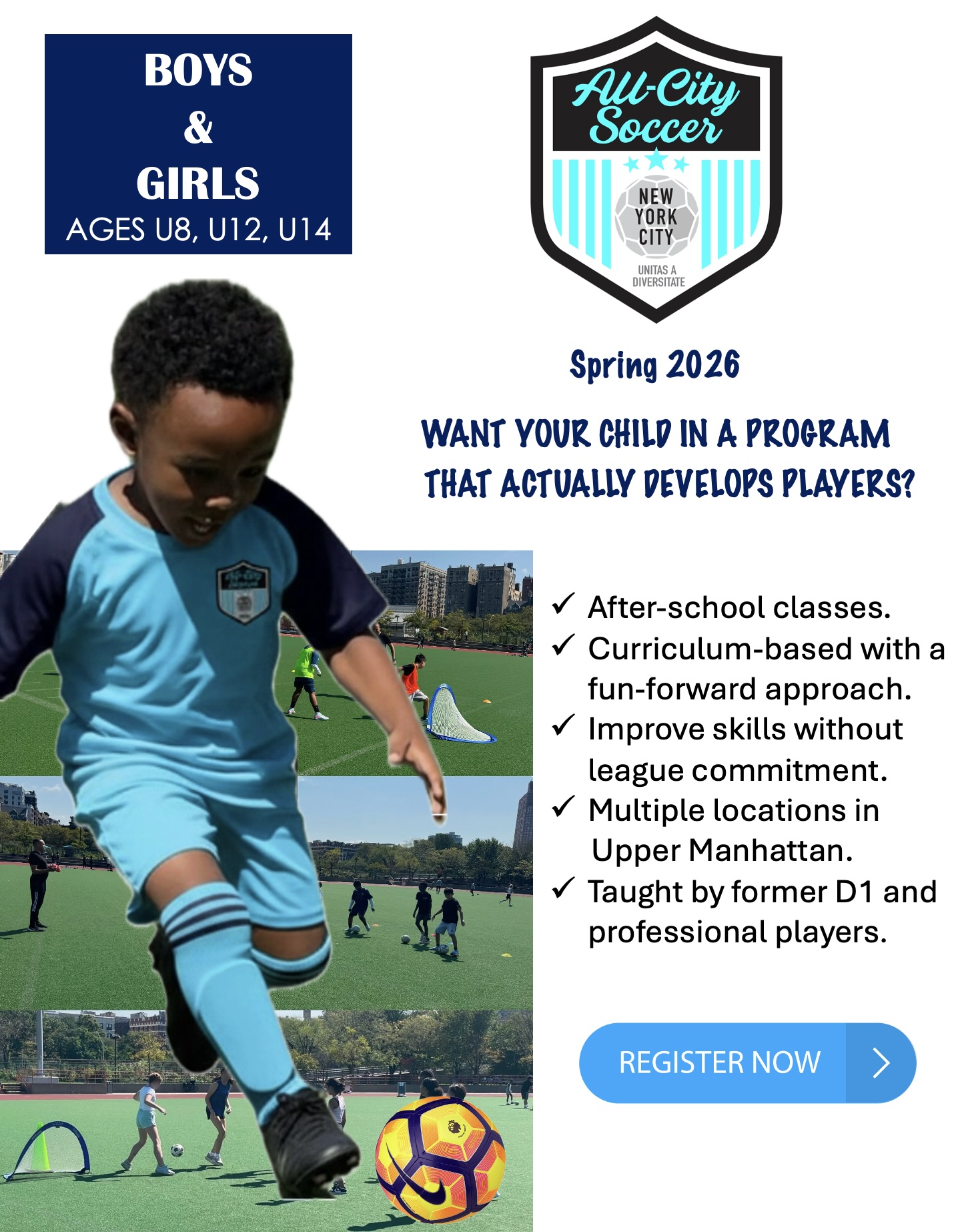 All-City Soccer Spring 2026 registration flyer