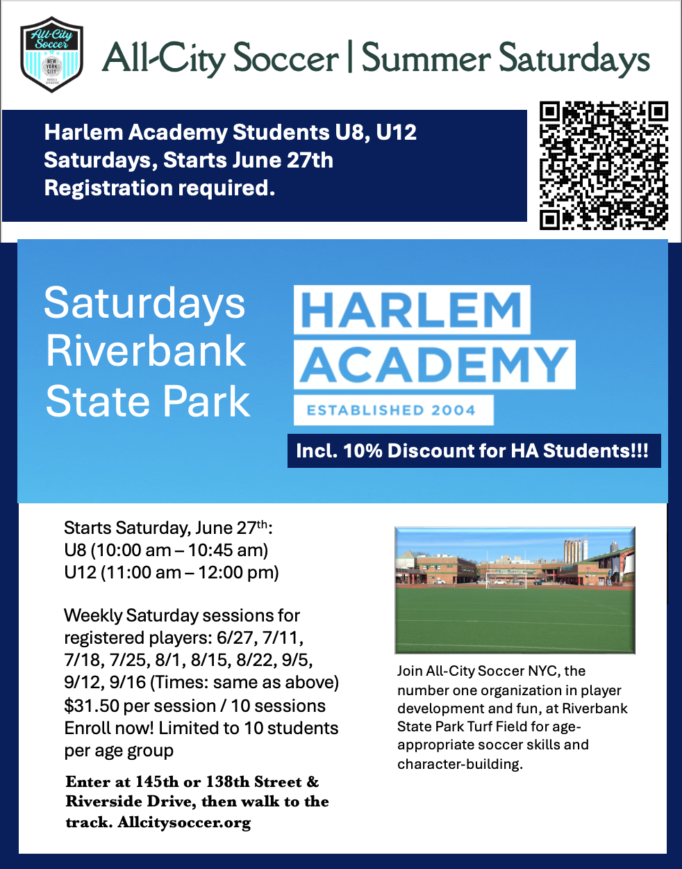 Harlem Academy Summer Soccer at Riverbank State Park